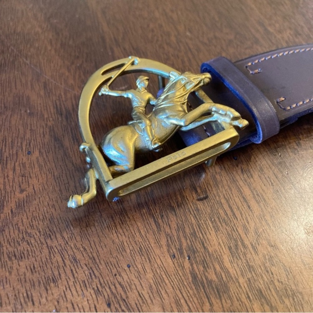 POLO RALPH LAUREN Equestrian Brown Leather Brass Buckle Belt NWT - Picture 11 of 11